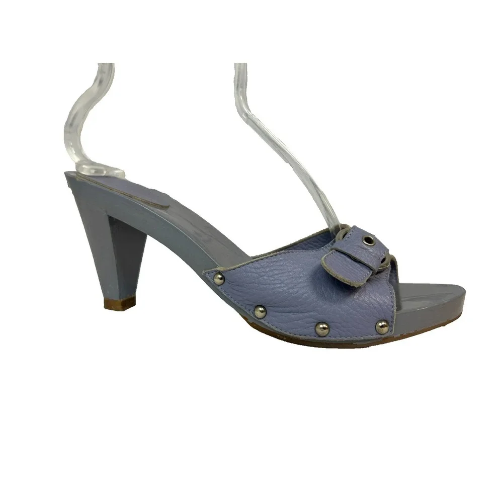 Burberry Lilac Slide Buckle Sandal Leather‎ & Patent Covered 3 in Heel SZ 38/7.5